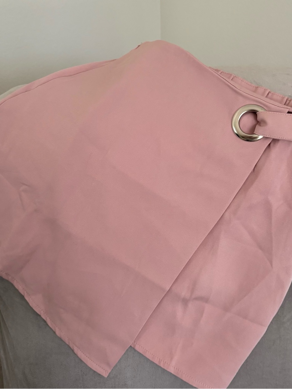 Pink Wrap Mini Skirt with Silver O-Ring Detail